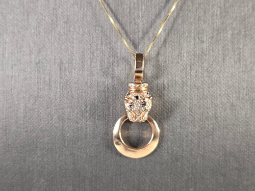 Womens 14K Yellow & Rose Gold Diamond Panther Pendant Necklace 5.6g E4390