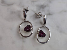 Load image into Gallery viewer, Womens Estate Sterling Silver Ruby Colored Heart Earrings 3.0g E4441