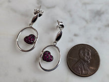 Load image into Gallery viewer, Womens Estate Sterling Silver Ruby Colored Heart Earrings 3.0g E4441