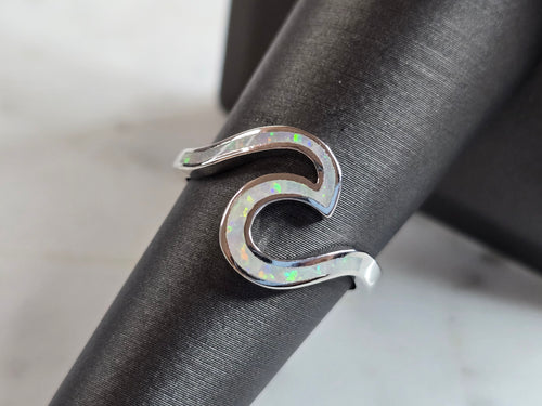 Womens Estate Sterling Silver Modernist Opal Wave Ring 2.5g E4459