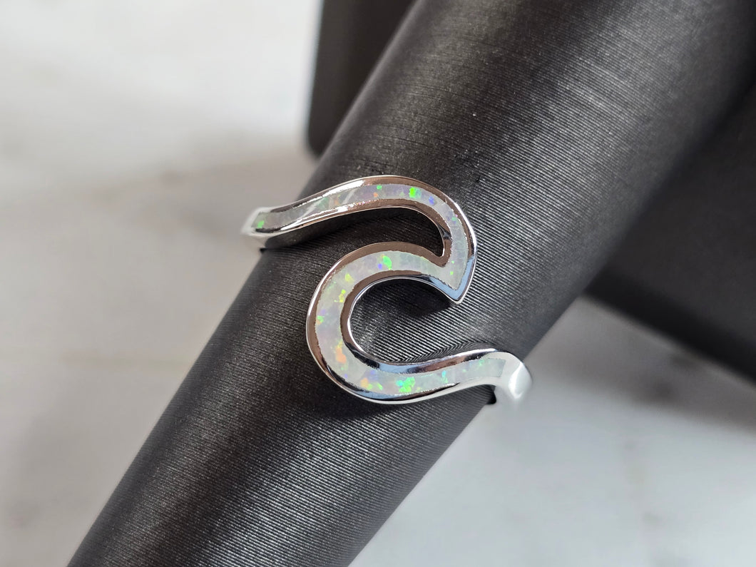 Womens Estate Sterling Silver Modernist Opal Wave Ring 2.5g E4459