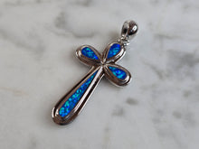 Load image into Gallery viewer, Womens Sterling Silver Blue Opal Religious Cross Pendant 4.1g E4461