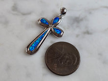 Load image into Gallery viewer, Womens Sterling Silver Blue Opal Religious Cross Pendant 4.1g E4461