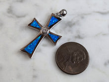 Load image into Gallery viewer, Womens Sterling Silver Blue Opal Religious Cross Pendant 4.2g E4462