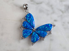 Load image into Gallery viewer, Womens Sterling Silver Blue Opal Butterfly Pendant 3.7g E4463