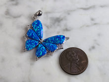 Load image into Gallery viewer, Womens Sterling Silver Blue Opal Butterfly Pendant 3.7g E4463