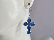 Load image into Gallery viewer, Womens Estate Sterling Silver Blue Opal Cross Earrings 4.3g E4467