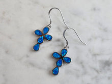 Load image into Gallery viewer, Womens Estate Sterling Silver Blue Opal Cross Earrings 4.3g E4467
