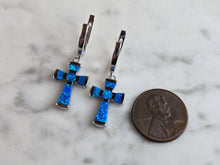 Load image into Gallery viewer, Womens Estate Sterling Silver Blue Opal Cross Earrings 4.3g E4468