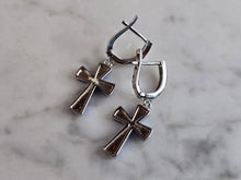 Load image into Gallery viewer, Womens Estate Sterling Silver Blue Opal Cross Earrings 4.3g E4468