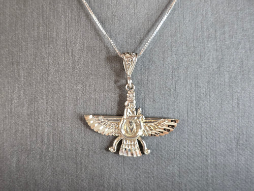 Womens Estate Sterling Silver Arabic Farvahar Pendant Necklace 6.5g E4477