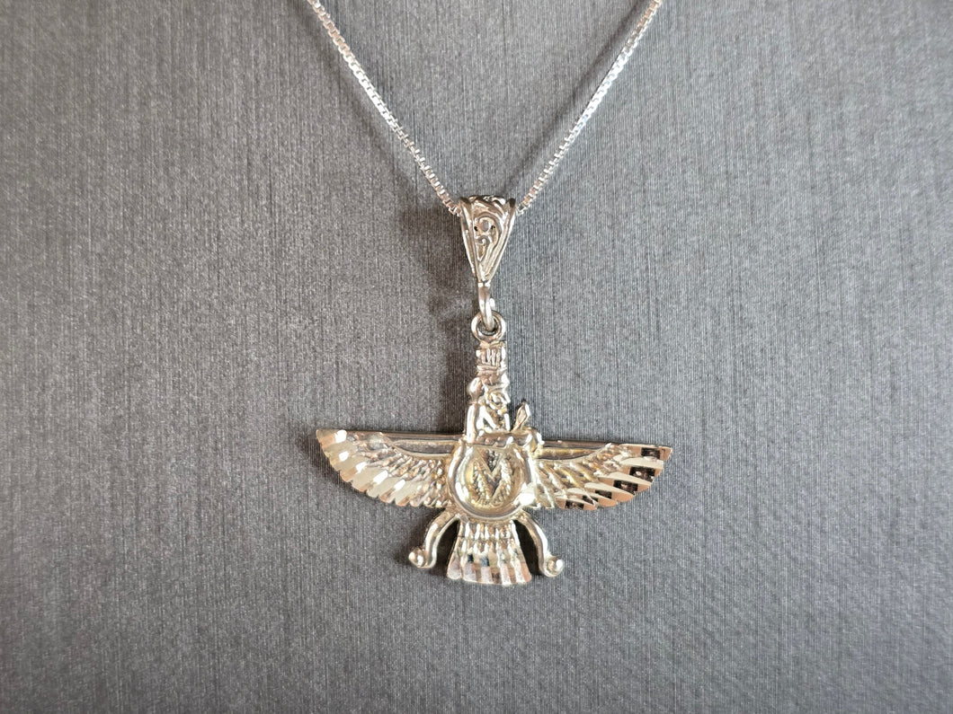 Womens Estate Sterling Silver Arabic Farvahar Pendant Necklace 6.5g E4477