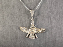 Load image into Gallery viewer, Womens Estate Sterling Silver Arabic Farvahar Pendant Necklace 6.5g E4477