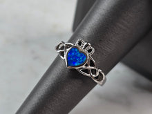 Load image into Gallery viewer, Womens Sterling Silver Irish Claddagh Blue Opal Heart Ring 3.3g E4485