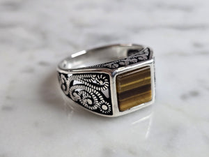 Mens Estate Sterling Silver Modernist Tigers Eye Ring 6.6g E4493