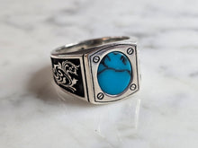 Load image into Gallery viewer, Mens Estate Sterling Silver Modernist Turquoise Ring 12.4g E4494
