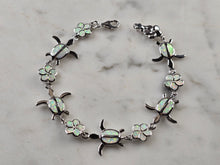 Load image into Gallery viewer, Womens Estate Sterling Silver Opal Sea Turtle Bracelet 10.3g E4516