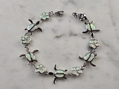 Womens Estate Sterling Silver Opal Sea Turtle Bracelet 10.3g E4516