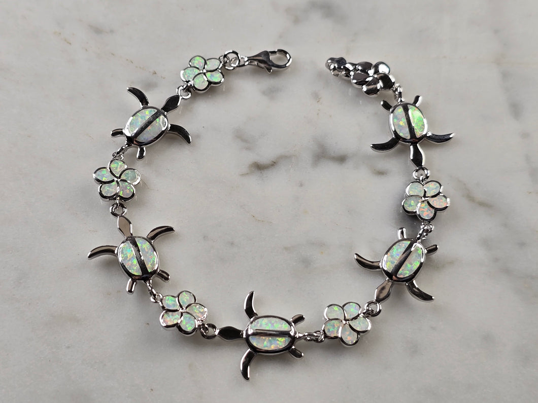 Womens Estate Sterling Silver Opal Sea Turtle Bracelet 10.3g E4516