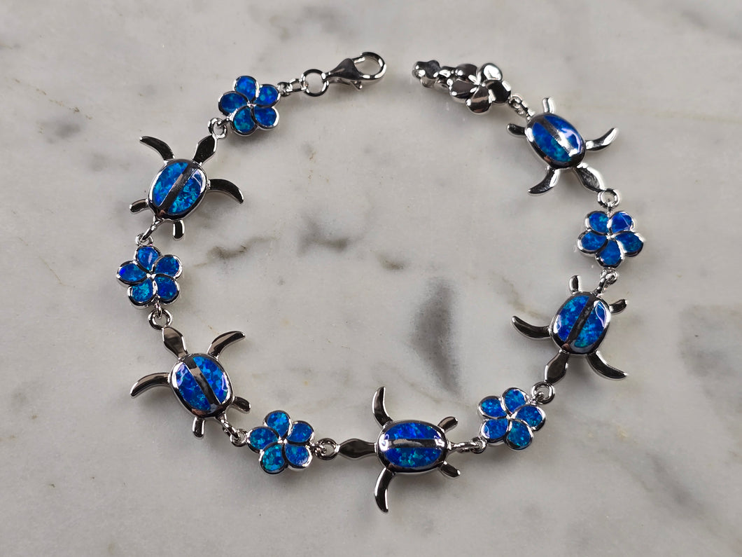 Womens Estate Sterling Silver Blue Opal Sea Turtle Bracelet 10.5g E4518