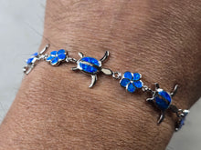 Load image into Gallery viewer, Womens Estate Sterling Silver Blue Opal Sea Turtle Bracelet 10.5g E4518