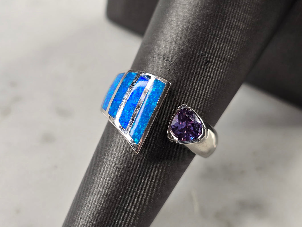 Womens Estate Sterling Silver Modernist Blue Opal Ring 5.0g E4520