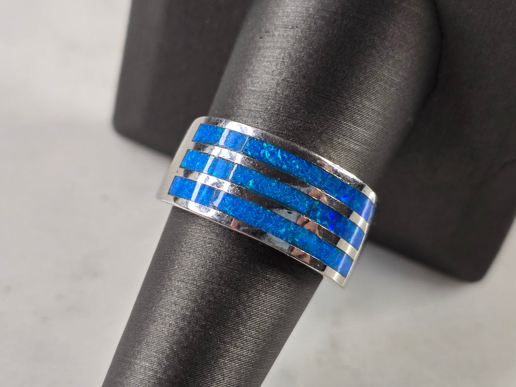 Womens Estate Sterling Silver Modernist Blue Opal Ring 7.1g E4521
