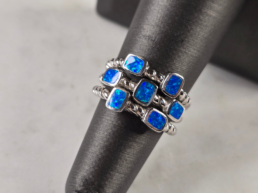 Womens Estate Sterling Silver Modernist Blue Opal Ring 6.3g E4523