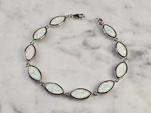 Womens Estate Sterling Silver Opal Modernist Bracelet 10.5g E4524