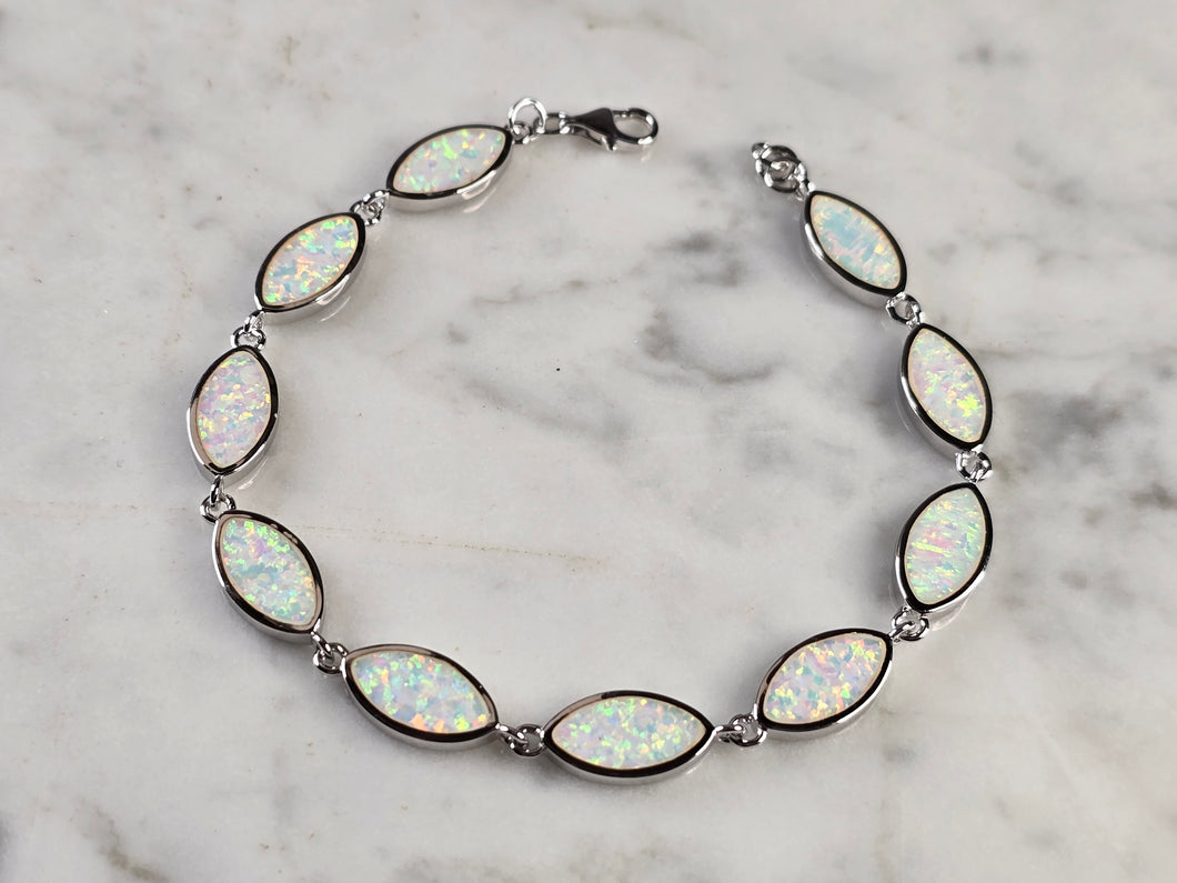 Womens Estate Sterling Silver Opal Modernist Bracelet 10.5g E4524