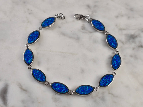 Womens Estate Sterling Silver Blue Opal Modernist Bracelet 10.4g E4525