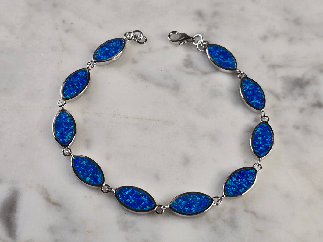 Womens Estate Sterling Silver Blue Opal Modernist Bracelet 10.4g E4525