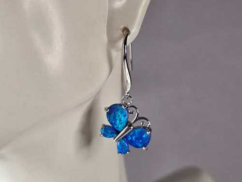 Womens Estate Sterling Silver Blue Opal Butterfly Earrings 5.5g E4527