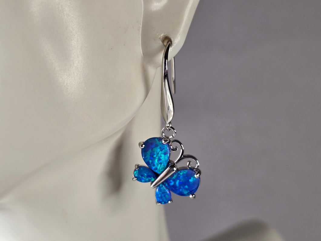 Womens Estate Sterling Silver Blue Opal Butterfly Earrings 5.5g E4527