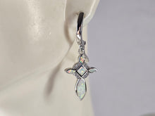 Load image into Gallery viewer, Womens Estate Sterling Silver Opal Cross Earrings 4.8g E4528