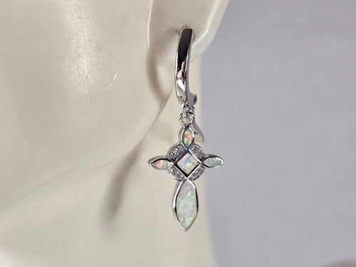 Womens Estate Sterling Silver Opal Cross Earrings 4.8g E4528
