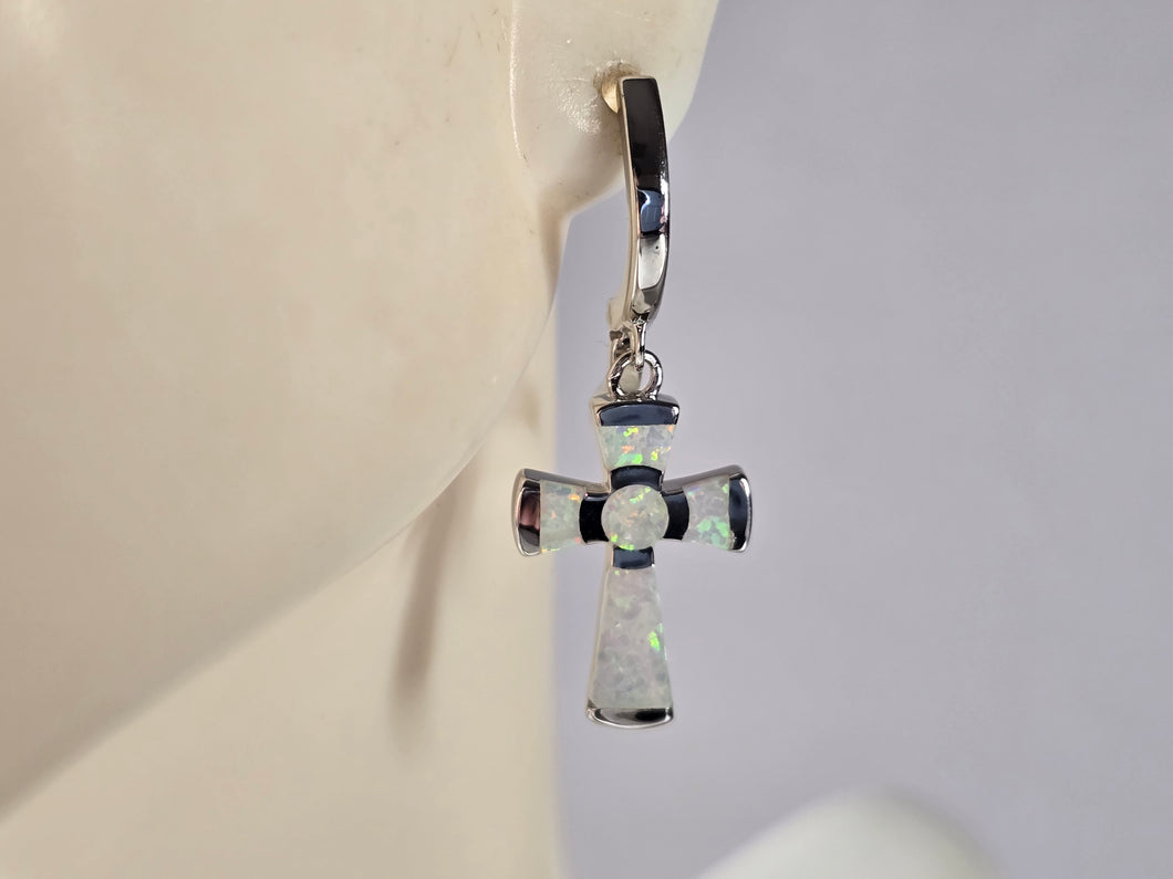 Womens Estate Sterling Silver Opal Cross Earrings 4.2g E4529