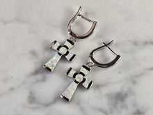 Load image into Gallery viewer, Womens Estate Sterling Silver Opal Cross Earrings 4.2g E4529