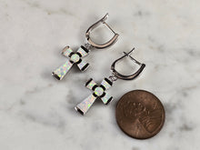 Load image into Gallery viewer, Womens Estate Sterling Silver Opal Cross Earrings 4.2g E4529