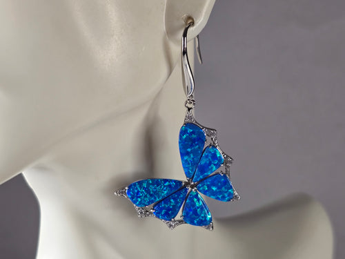 Womens Estate Sterling Silver Blue Opal Butterfly Earrings 7.7g E4531
