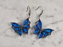 Load image into Gallery viewer, Womens Estate Sterling Silver Blue Opal Butterfly Earrings 7.7g E4531