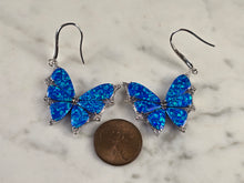 Load image into Gallery viewer, Womens Estate Sterling Silver Blue Opal Butterfly Earrings 7.7g E4531