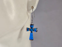Load image into Gallery viewer, Womens Estate Sterling Silver Blue Opal Cross Earrings 3.0g E4532