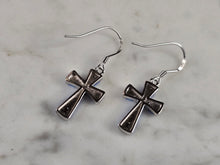 Load image into Gallery viewer, Womens Estate Sterling Silver Blue Opal Cross Earrings 3.0g E4532