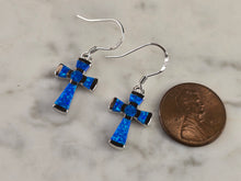 Load image into Gallery viewer, Womens Estate Sterling Silver Blue Opal Cross Earrings 3.0g E4532