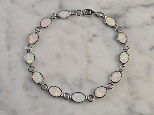 Womens Estate Sterling Silver Opal Modernist Bracelet 6.5g E4533