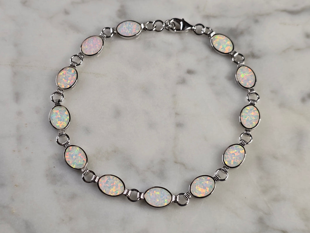 Womens Estate Sterling Silver Opal Modernist Bracelet 6.5g E4533
