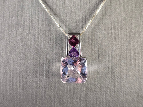 Womens Estate Sterling Silver Amethyst Pendant w/ Necklace 8.7g E4583
