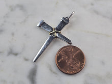 Load image into Gallery viewer, Vintage Sterling Silver &amp; 14K Gold JM Religious Cross Nail Pendant 6.6g E4604