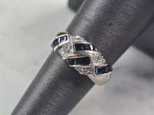 Load image into Gallery viewer, Womens Vintage Estate 14K White Gold Sapphire Diamond Ring 3.8g E4639